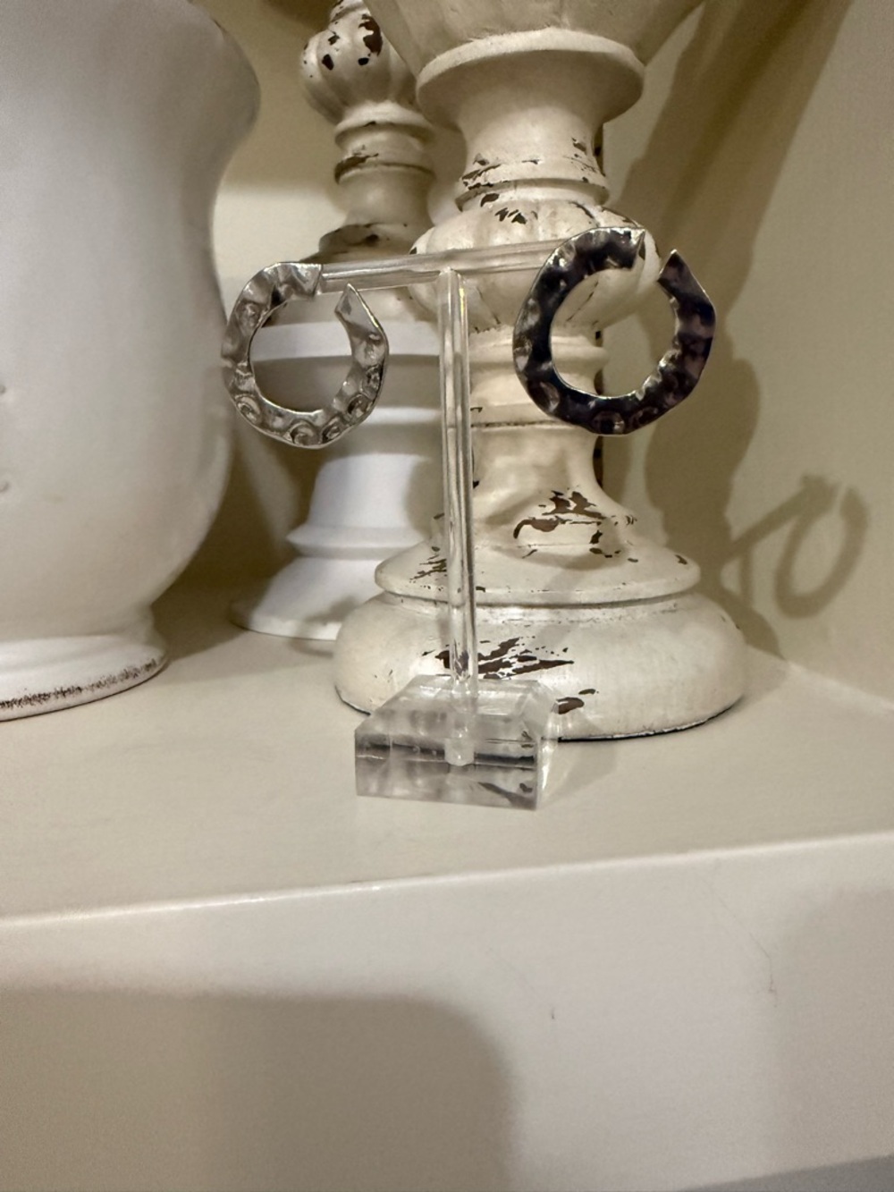 Set of 2 Hammered Open Circle/Hoop Earrings Silver and Gold Tone - Picture 9 of 9